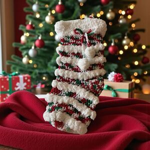 Hand Knitted Christmas Stocking 15” Brand New